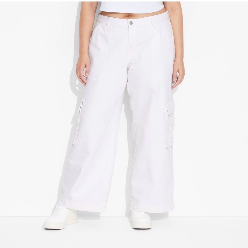 NWT Wild Fable 12 White Jeans Mid Rise Baggy Cargo Straight Leg White Rigid